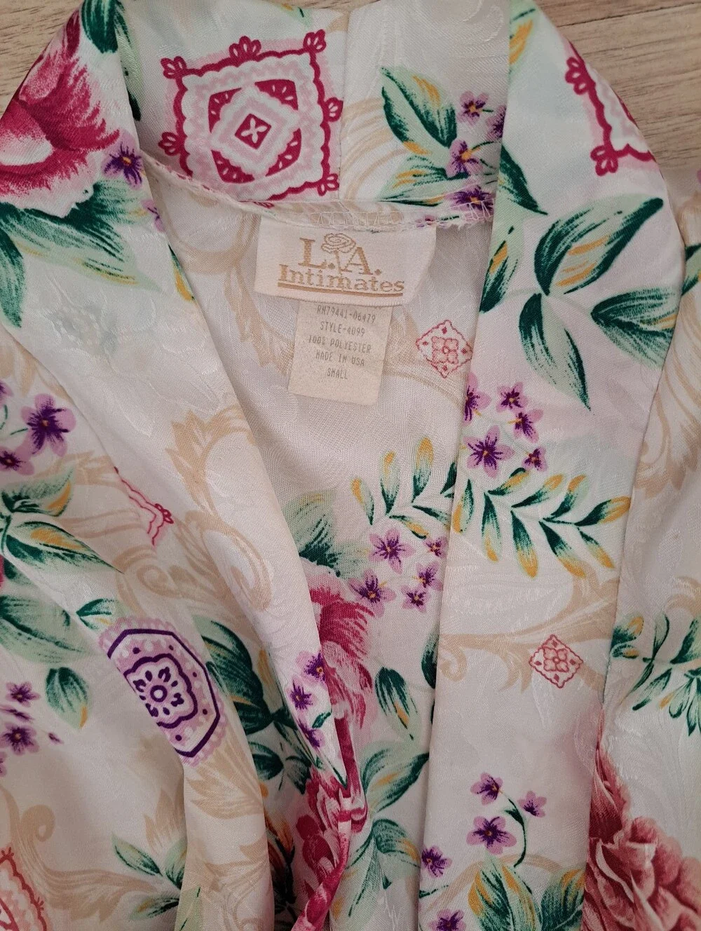 L.A Intimates Robe Sleepwear Floral Satin Kimono Robe in Blush and Rose